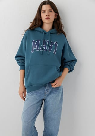 Mavi Logo Baskılı Kapüşonlu Mavi Sweatshirt 1600361-70771