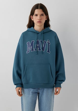 Mavi Logo Baskılı Kapüşonlu Mavi Sweatshirt 1600361-70771