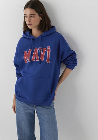 Mavi Logo Baskılı Kapüşonlu Lacivert Sweatshirt 1600361-70758
