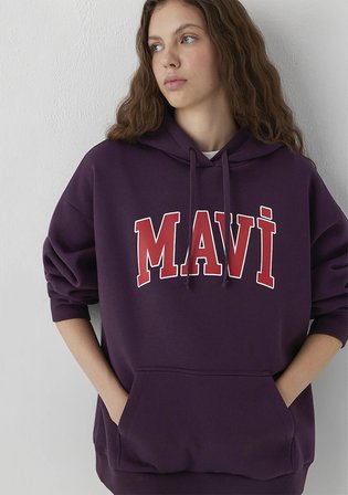 Mavi Logo Baskılı Kapüşonlu Mor Sweatshirt 1600361-70635