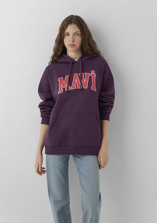 Mavi Logo Baskılı Kapüşonlu Mor Sweatshirt 1600361-70635