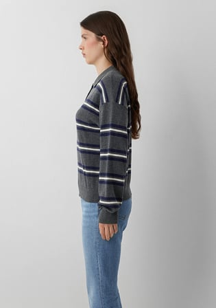 Çizgili Polo Yaka Gri Triko 1711026-91733