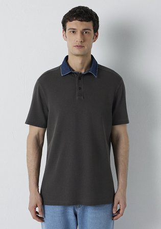 Yaka Detaylı Kahverengi Polo Tişört 0613659-70219