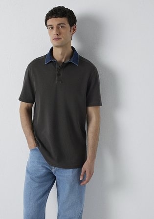 Yaka Detaylı Kahverengi Polo Tişört 0613659-70219