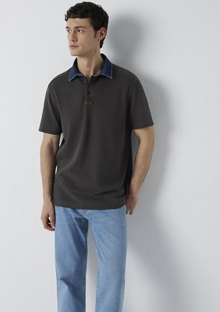 Yaka Detaylı Kahverengi Polo Tişört 0613659-70219