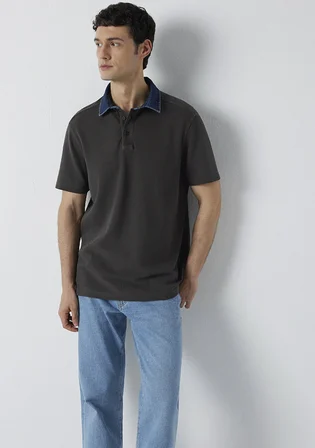 Yaka Detaylı Kahverengi Polo Tişört 0613659-70219