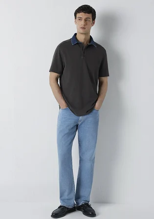 Yaka Detaylı Kahverengi Polo Tişört 0613659-70219