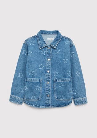 Mavi 7210002-A4163 LUYU 90lar Yıldız Baskılı Indigo Mavisi Denim Gömlek