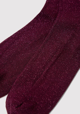 Simli Bordo Soket Çorap 1912747-70414
