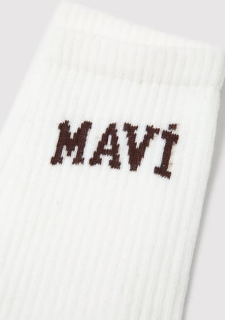 Mavi Logo Detaylı Beyaz Soket Çorap 1912726-20843
