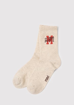 Mavi Logo Nakışlı Bej Soket Çorap 1913540-70004