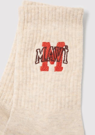 Mavi Logo Nakışlı Bej Soket Çorap 1913540-70004
