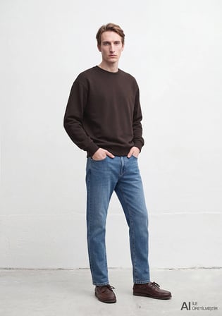 Bisiklet Yaka Kahverengi Basic Sweatshirt 0S10276-70219
