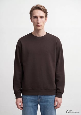Bisiklet Yaka Kahverengi Basic Sweatshirt 0S10276-70219