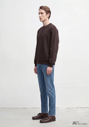 Bisiklet Yaka Kahverengi Basic Sweatshirt 0S10276-70219