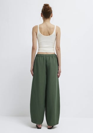 Keten Karışımlı Yeşil Pantolon 1011196-81570