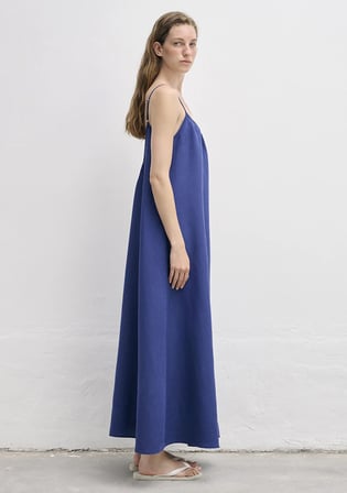 Keten Karışımlı Mavi Midi Elbise 1310928-88121