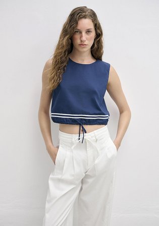 Bağcık Detaylı Lacivert Crop Bluz 1211602-70488