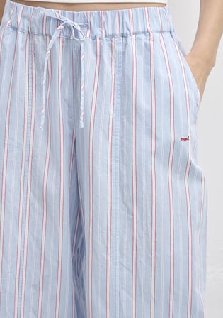 Beli Bağcıklı Çizgili Pantolon 1011256-91687