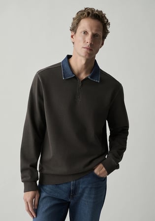 Denim Yaka Kahverengi Polo Sweatshirt 0S10669-70219