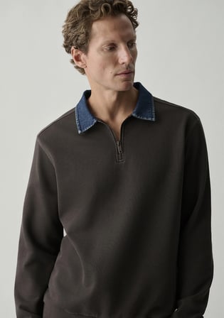 Denim Yaka Kahverengi Polo Sweatshirt 0S10669-70219