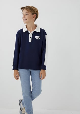 Mavi 6S10185-84371 Mavi Logo Baskılı Lacivert Polo Sweatshirt