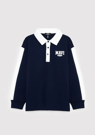 Mavi 6S10185-84371 Mavi Logo Baskılı Lacivert Polo Sweatshirt