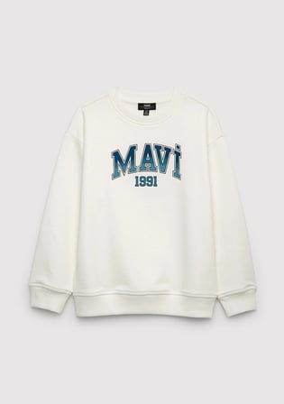 Mavi 6S10218-70057 Mavi Logo Baskılı Ekru Sweatshirt
