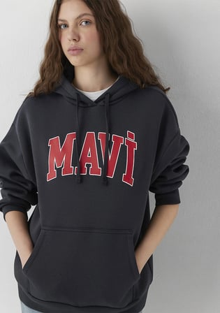Mavi Logo Baskılı Kapüşonlu Antrasit Sweatshirt 1600361-70499