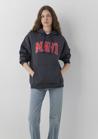 Mavi Logo Baskılı Kapüşonlu Antrasit Sweatshirt 1600361-70499