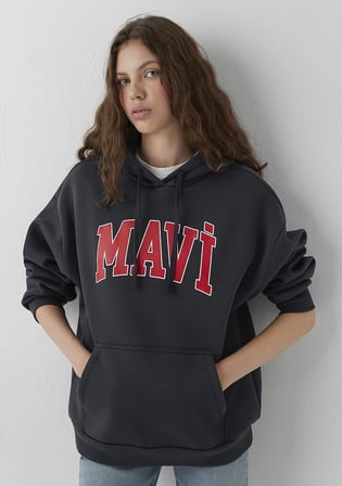 Mavi Logo Baskılı Kapüşonlu Antrasit Sweatshirt 1600361-70499