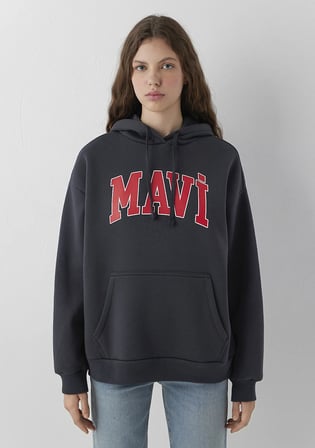 Mavi Logo Baskılı Kapüşonlu Antrasit Sweatshirt 1600361-70499