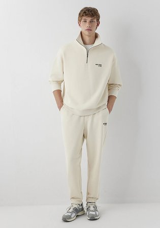 Mavi Logo Baskılı Yarı Fermuarlı Bej Sweatshirt 0S10678-70072