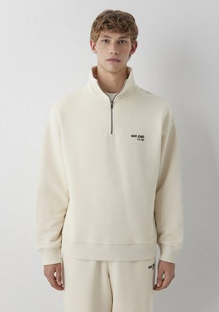 Mavi Logo Baskılı Yarı Fermuarlı Bej Sweatshirt 0S10678-70072