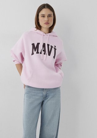 Mavi Logo Baskılı Kapüşonlu Pembe Sweatshirt 1600361-86959