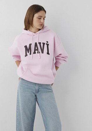 Mavi Logo Baskılı Kapüşonlu Pembe Sweatshirt 1600361-86959