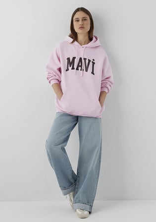 Mavi Logo Baskılı Kapüşonlu Pembe Sweatshirt 1600361-86959