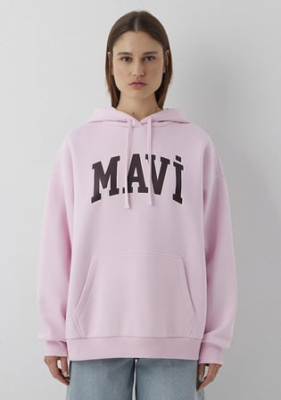 Mavi Logo Baskılı Kapüşonlu Pembe Sweatshirt 1600361-86959