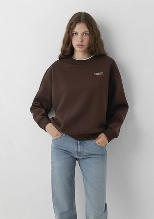Mavi Logo Baskılı Kahverengi Sweatshirt 1611656-90704
