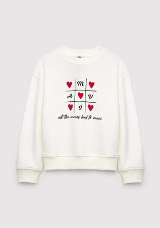 Mavi Kalp Baskılı Ekru Sweatshirt 7S10217-70057
