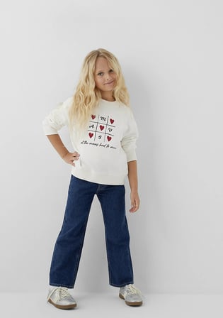 Mavi Kalp Baskılı Ekru Sweatshirt 7S10217-70057