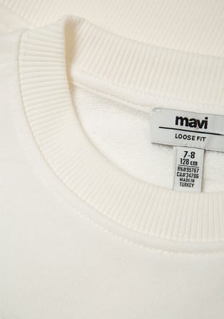 Mavi Kalp Baskılı Ekru Sweatshirt 7S10217-70057