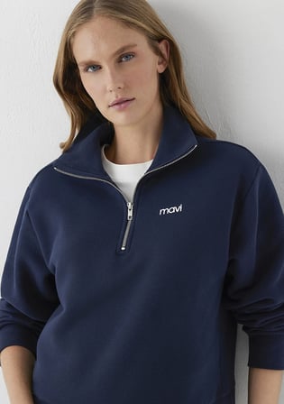 Mavi Mini Logo Yarı Fermuarlı Lacivert Sweatshirt 1S10564-32184
