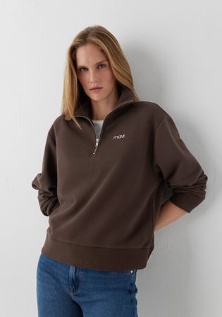 Mavi Mini Logo Yarı Fermuarlı Kahverengi Sweatshirt 1S10564-71603