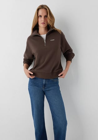 Mavi Mini Logo Yarı Fermuarlı Kahverengi Sweatshirt 1S10564-71603