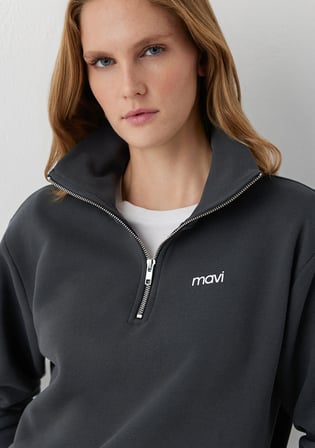 Mavi Mini Logo Yarı Fermuarlı Gri Sweatshirt 1S10564-91268