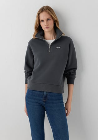 Mavi Mini Logo Yarı Fermuarlı Gri Sweatshirt 1S10564-91268