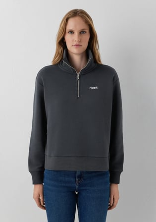 Mavi Mini Logo Yarı Fermuarlı Gri Sweatshirt 1S10564-91268