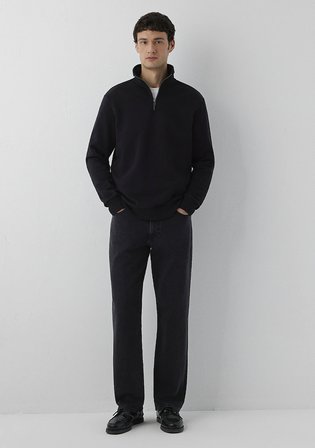 Yarı Fermuarlı Siyah Sweatshirt 0S20027-900