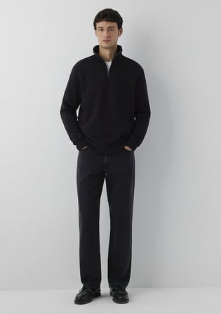 Yarı Fermuarlı Siyah Sweatshirt 0S20027-900